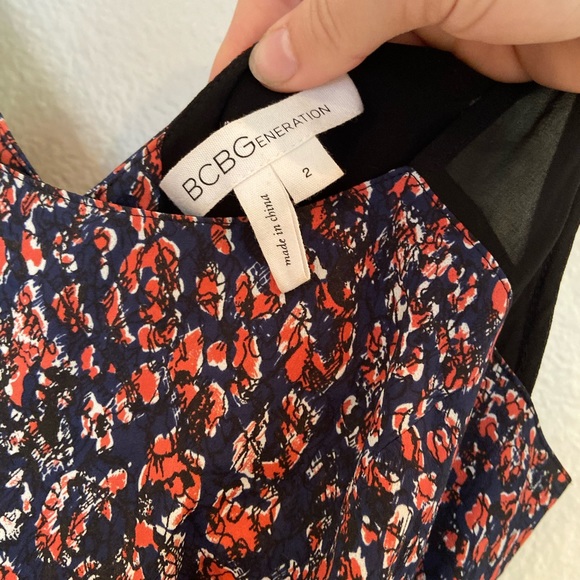 BCBG -Navy Red Pattern Black Mesh Cutout Dress - Picture 3 of 5